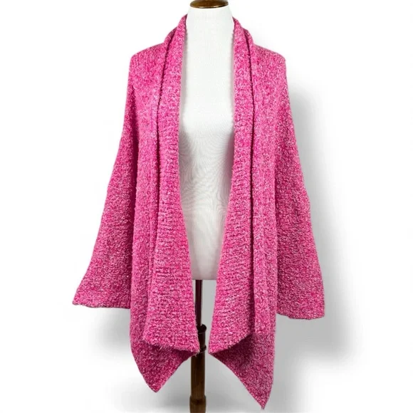 Free People Hot Pink Open Front Oversized Slouchy Cardigan Boucle Sweater M - Picture 2 of 13